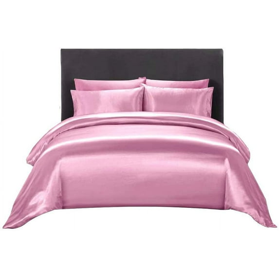 Soft Silk 7 PC Bed Sheet Set 15" Inches Deep Pocket (1 Fitted 1 Flat 2 Pillow Cases 1 Duvet Cover 2 Pillow Shams) 800 Thread Count Queen Size Pink Solid