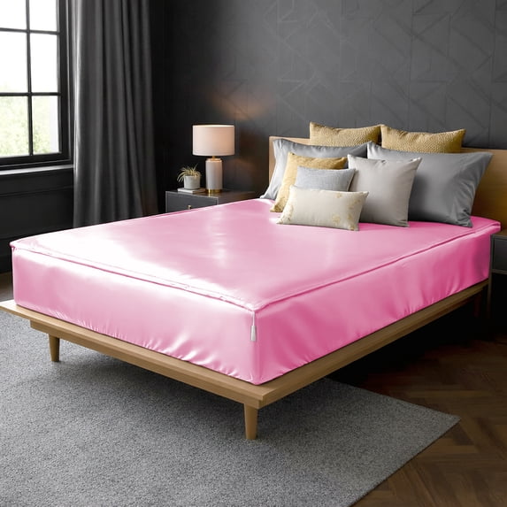 Soft Silk Sheets Zip On Fitted Sheet Full Size 54X75 - Includes 2 Zip On Sheets +1 Bottom Fitted Base - Fit's 16” In Deep Pocket - Easy to Use,Soft,Smooth -Fitted Sheet-Babypink - Color