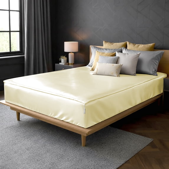 Soft Silk Zip On Fitted Sheets Cal King Size 72X84 - Includes 2 Zip On Sheets +1 Bottom Fitted Base - Fit's 16” In Deep Pocket - Easy to Use,Soft,Smooth -Fitted Sheet -lvory - Color