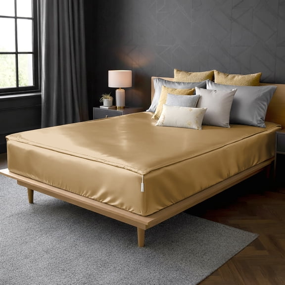 Soft Silk Zipper Fitted Sheet King Size 78X80 - Includes 2 Zip On Sheets +1 Bottom Fitted Base - Fit's 16” In Deep Pocket - Easy to Use,Soft,Smooth -Fitted Sheet -Beige - Color