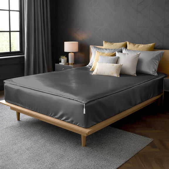 Soft Silk Zipper Fitted Sheet King Size 78X80 - Includes 2 Zip On Sheets +1 Bottom Fitted Base - Fit's 16” In Deep Pocket - Easy to Use,Soft,Smooth -Fitted Sheet -Darkgrey - Color