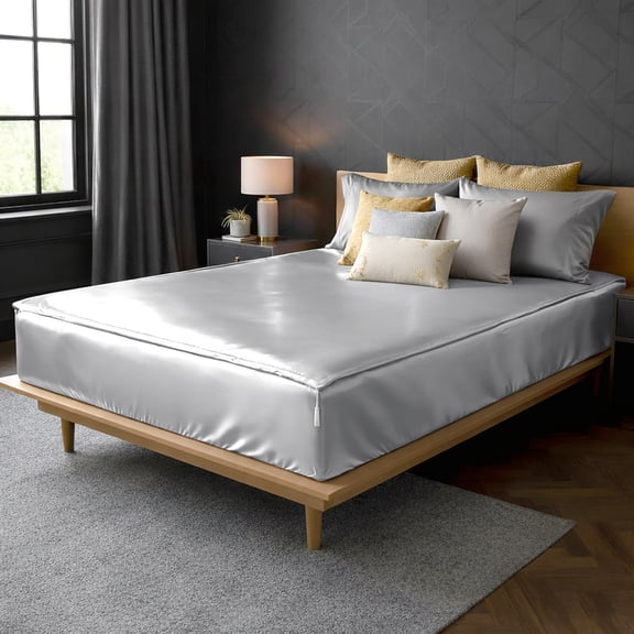 Soft Silk Zipper Fitted Sheet King Size 78X80 - Includes 2 Zip On Sheets  1 Bottom Fitted Base - Fit's 16” In Deep Pocket - Easy to Use,Soft,Smooth -Fitted Sheet -SilverGrey - Color