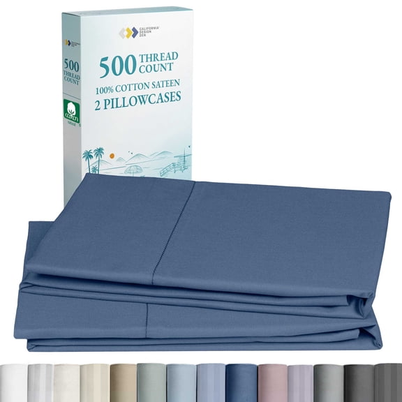 Soft & Silky 500 Thread Count 100% Cotton Is Smooth, Set Of 2 Queen Pillow Case Fits Standard & Queen Pillows (Navy Blue)