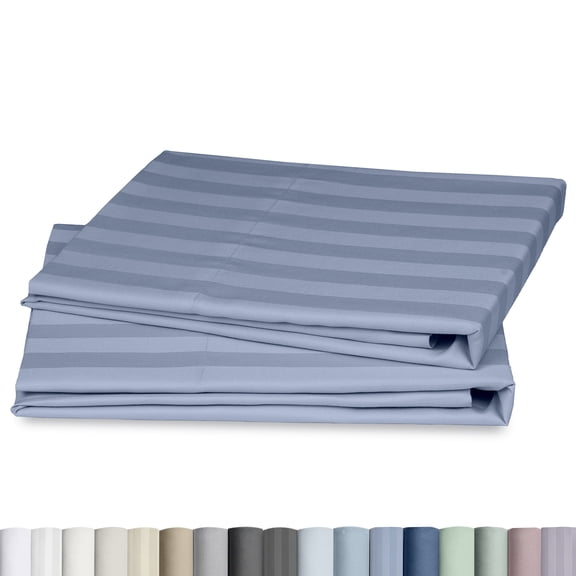 Soft & Silky 500 Thread Count 100% Cotton Sateen, Smooth With a Classic Opening, Set of 2 King Pillow Cases (Damask Stripe - Light Blue)