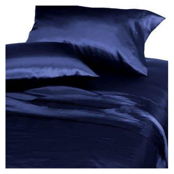 Soft Silky Solid Navy Blue 4pc Deep Pocket Sheet Set for Queen Bed