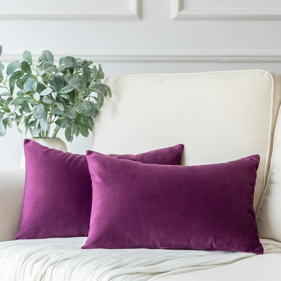 Soft Silky Velvet Series Square Decorative Throw Pillow Covers for Couch, 12" x 20", Dark Purple, 2 Pack