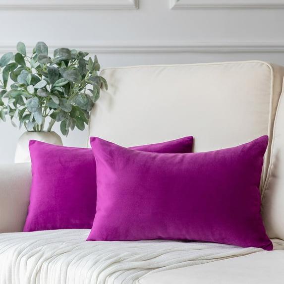 Soft Silky Velvet Series Square Decorative Throw Pillow Covers for Couch, 12" x 20", Purple, 2 Pack