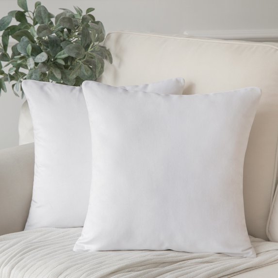Soft Silky Velvet Series Square Decorative Throw Pillow Covers for Couch, 20" x 20", White, 2 Pack