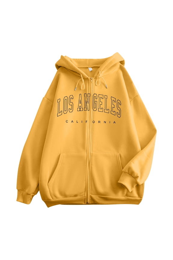 Soft Skin-Friendly Polyester Plush Hoodie for Teen Girls – Lightweight, Breathable, Thermal Long Sleeve Zip-Up Oversized Sweatshirt with Preppy Los Angeles Style