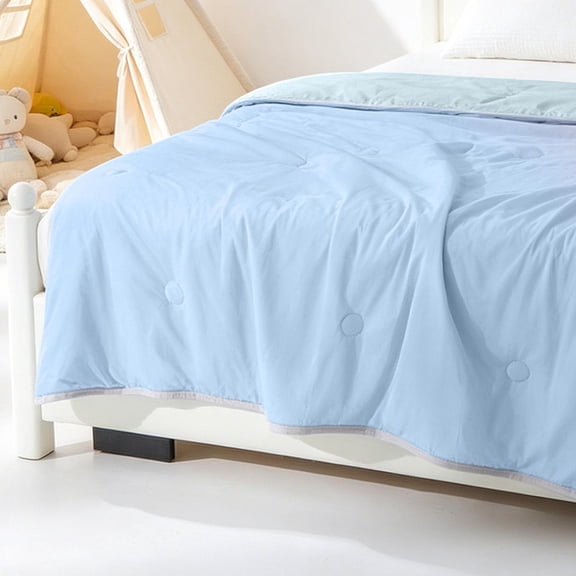 Soft Skin Friendly Summer Quilt, 27.6 x 39.4 in Gray Edge Circle Pattern, Washable Breathable Fabric, Lightweight Air Conditioner Quilt, Cozy Small Bedding for Couch, Bed and Leisure Use, Blue-B