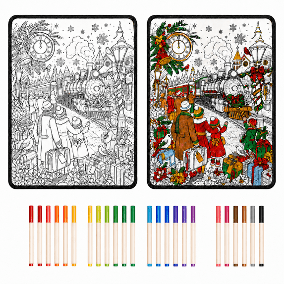 Soft Skin‑Friendly Velvet DIY Christmas Coloring Blanket, Washable Reusable Doodle Throw Blanket with 24 Markers, Custom Hand‑Painted Festive DIY Art Craft Set for Holiday Creative Projects