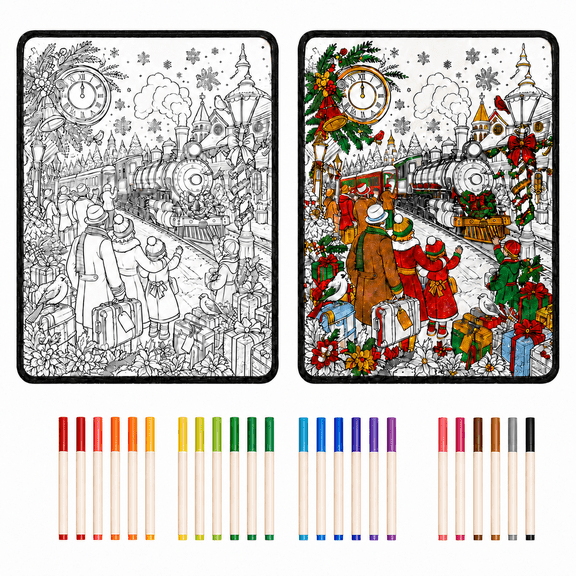 Soft Skin‑Friendly Velvet DIY Christmas Coloring Blanket, Washable Reusable Doodle Throw Blanket with 24 Markers, Custom Hand‑Painted Festive DIY Art Craft Set for Holiday Creative Projects