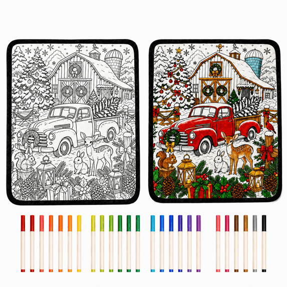 Soft Skin‑Friendly Velvet DIY Christmas Coloring Blanket, Washable Reusable Doodle Throw Blanket with 24 Markers, Custom Hand‑Painted Festive DIY Art Craft Set for Holiday Creative Projects