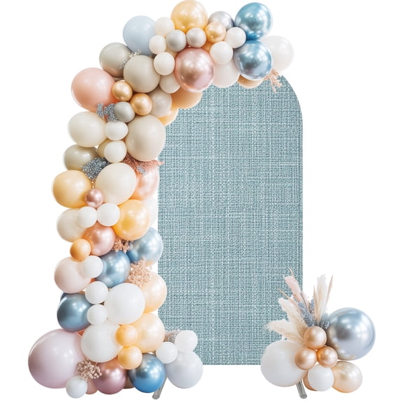 Soft Slate Blue Linen Weave Wedding Arch Backdrop Cover 5FT ,Spandex Fitted Neutral Rustic Fabric Print Wedding Arch Covers Round Top Chiara Arches Backdrop Stand Cover for Birthday Party Ceremony