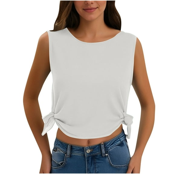 Soft SleeveLess Shirts for Women, Crew Neck T Shirts for Women Loose Fitting Lightweight Top Basic Tee Shirt
