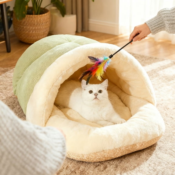 Soft Slipper Cat Bed Cozy Warm for Indoor Cats Comfortable Cushion Support Calming Anxiety Small Medium Cats Resting Sleeping Pod