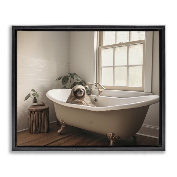 Stupell Industries Soft Sloth Bath Time Black Framed Floater Canvas Wall Art, design by Sasha