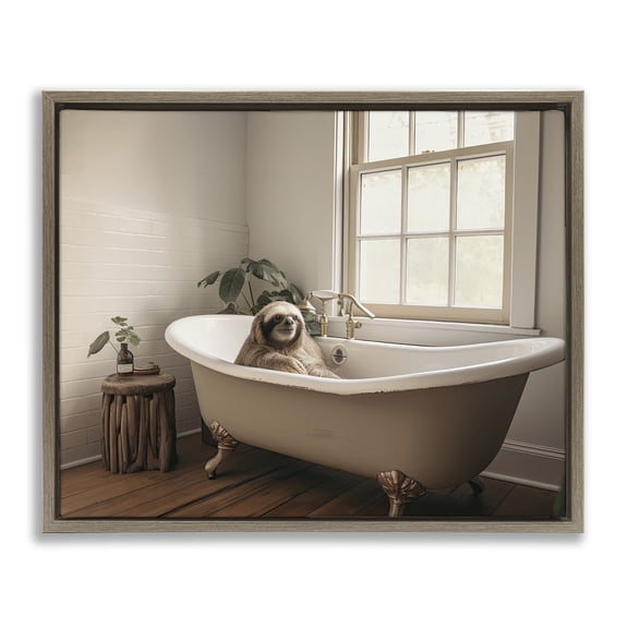 Stupell Industries Soft Sloth Bath Time Brown Framed Floater Canvas Wall Art, design by Sasha