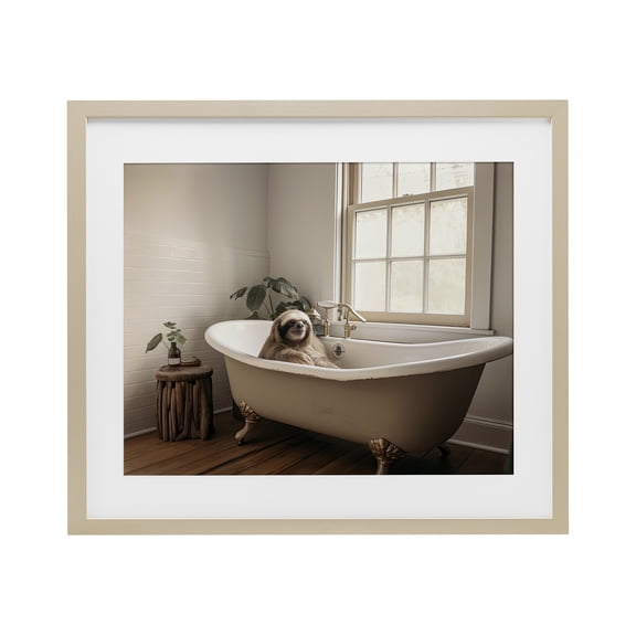Stupell Industries Soft Sloth Bath Time Birch Framed Print Under Glass, design by Sasha