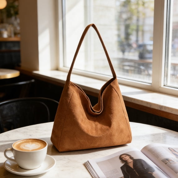 Soft Slouchy Suede Shoulder Tote Bag, Lightweight Crossbody Satchel for Women Casual Daily Use, Compact Handbag with Room for Phone Keys Makeup and Essentials
