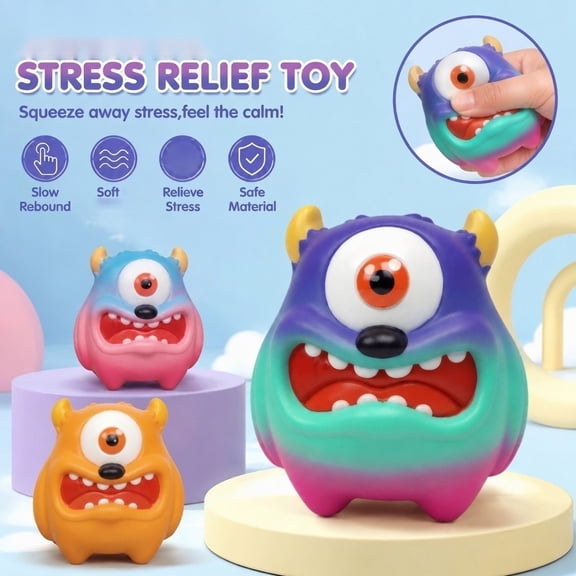 Soft Slow-Rebound Purple Character Collectible, Squeeze Stress Ball, Stress Ball Squeeze, Squeeze Balls for Relaxation, 4.5X4.5X3 Inch Cute One-Eyed Monster Toys for Desk,