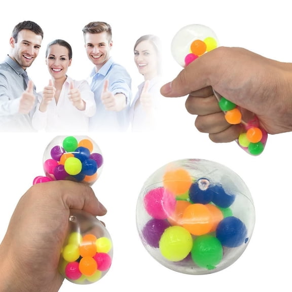 Soft Slow Rising Stress Ball, Colorful Bead Filled Grape Stress Ball, Squeeze T-oy with Popping Sensation, Anxiety Relief Fidget for Adults, Sensory T-oy
