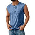 thumbnail image 1 of Soft Slub Cotton Sleeveless Henley Shirts for Men Classic 3 Button Placket Chest Pocket Workout Tank Tops, 1 of 4