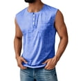 thumbnail image 1 of Soft Slub Cotton Sleeveless Henley Shirts for Men Classic 3 Button Placket Chest Pocket Workout Tank Tops, 1 of 4