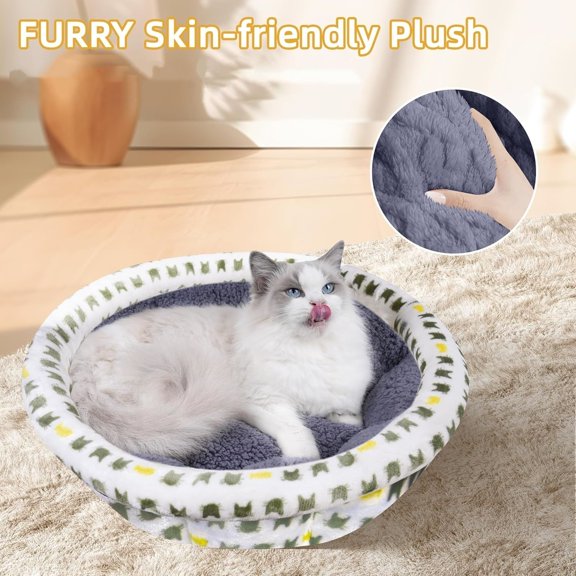 Soft Small Dog & Cat Bed, Cozy Round Fluffy Plush Pet Bed, Machine Washable, Grey