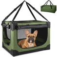 thumbnail image 1 of Soft Small Dog Crate - 24 inch Portable Travel Puppy Crate for Small Pets or 2 Cats, Collapsible Pet Carrier with 4 Mesh Doors, Car Kennel for Dogs with Handle for Indoor and Outdoor, Green, 1 of 8