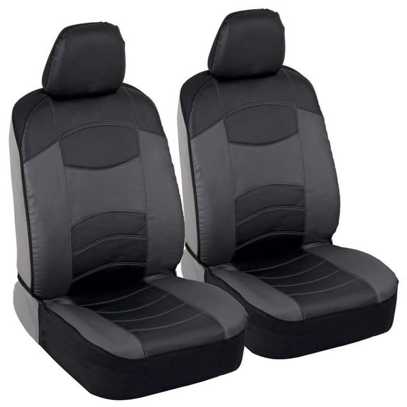Soft & Smooth Leatherette Sideless Front Car Seat Covers (Black & Charcoal Gray)