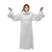 Soft Fleece Wearable Blanket with Sleeves - Plush Cozy Warmth & Comfort - Machine Washable, Lightweight Throw Wrap TV Blanket (White)