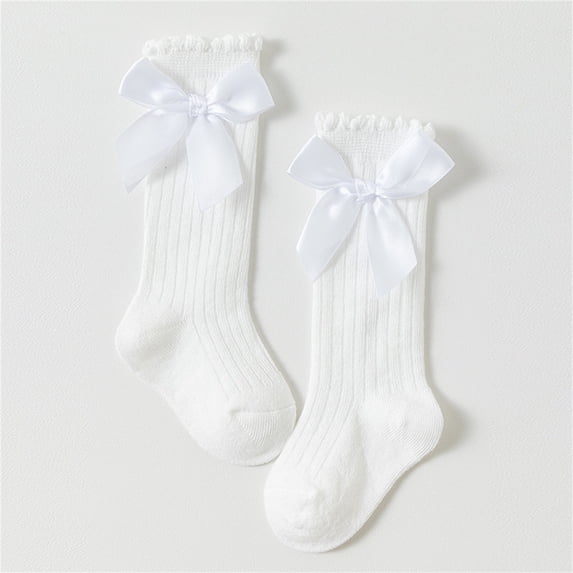 Soft Socks Girls Knee High Socks Bow Stockings Toddler Breathable Long Tube Knit Cute Socks No Show Girls Socks White S