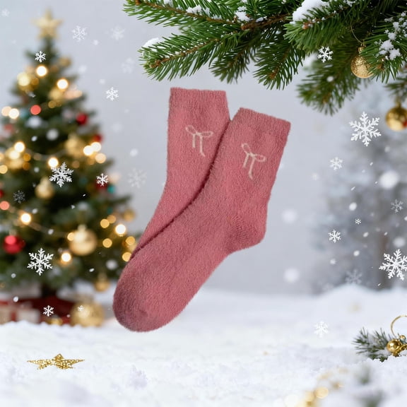 Soft Socks for Women Women's Bow Socks in Faux Mink Fabric for Cozy Home Wear Athletic Socks Crew One Size