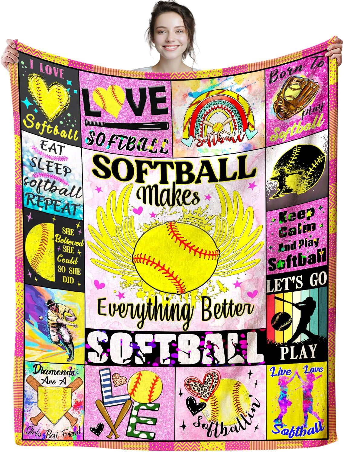 Soft Softball Blankets for Girls Boys 8-10-12,Warm Cozy Softball Blankets and Throws Sport Fans Bed Bedding Sofa Birthday Christmas Softball Gifts for Team Teen Girl Adults 50"x40"
