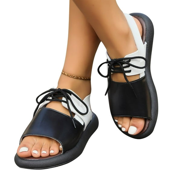 Soft Sole Strap Sandals Women's New Versatile Thick Sole Soft Faced Sandals Summer Sandals for Women Black 39