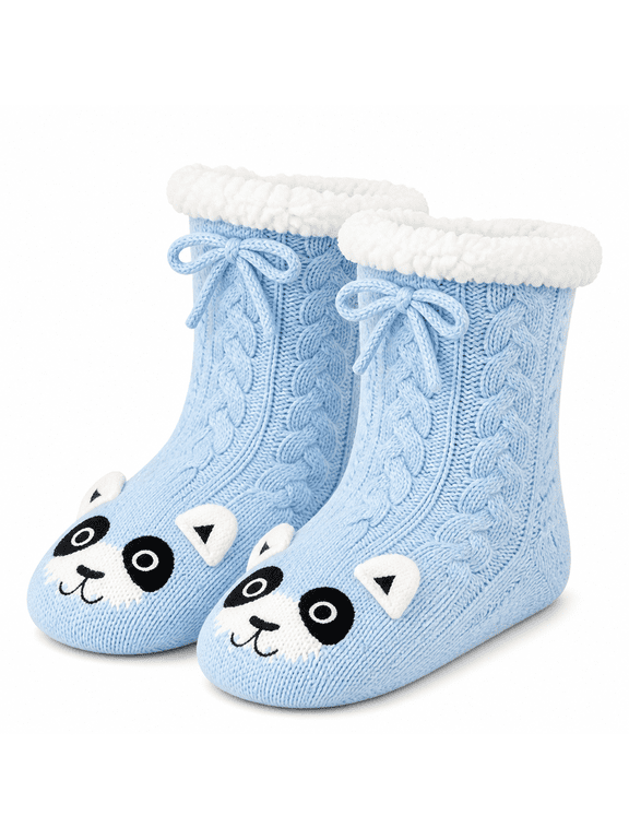 Girls Socks, Soft Sole Cabin Kids Crew Socks for Girls with Silicone Grippers, Blue, M/L