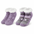 thumbnail image 1 of Girls Shortie Cabin Socks, 2 Pack, Soft Sole Sweater Knit with Silicone Grippers, PURPLE, S/M, 1 of 8