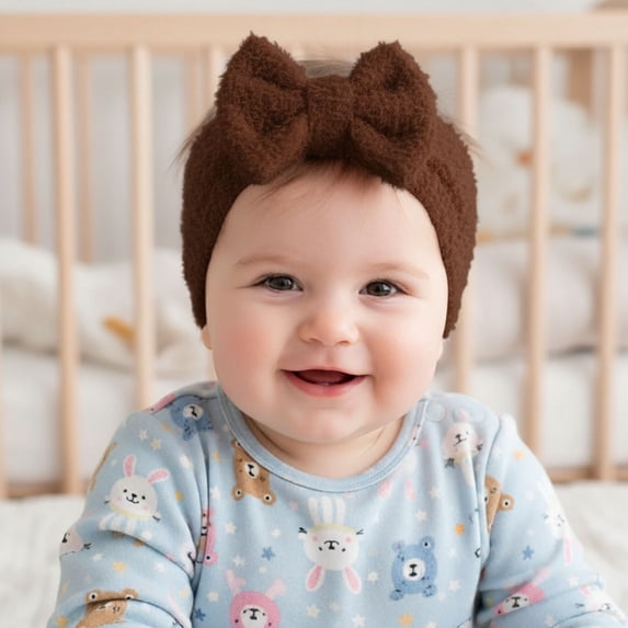 Soft Solid Baby Headband With Bow For And Toddlers Daily Casual Wear, 0-36 Months, Coffee