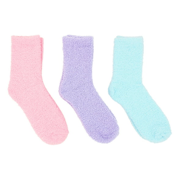 Soft Solid & Striped Winter Fuzzy Plush Socks - 3 Pairs Set