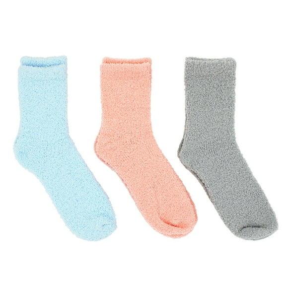 Soft Solid & Striped Winter Fuzzy Plush Socks - 3 Pairs Set