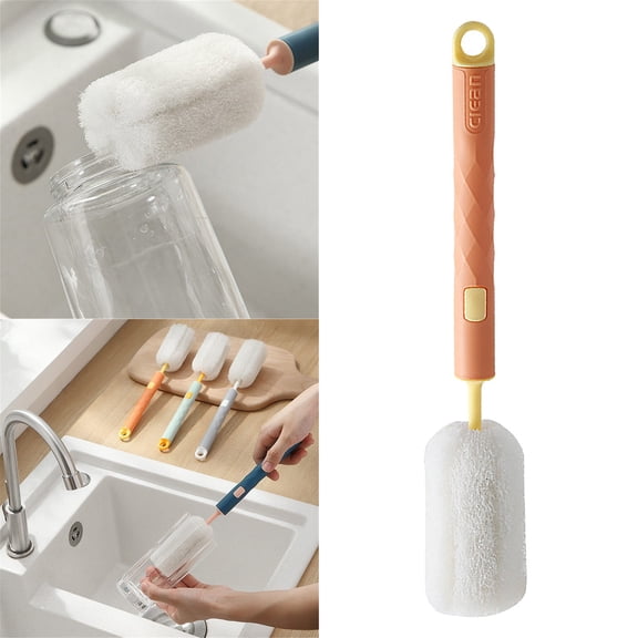 10.82 Inch Sponge Bottle Brush with Long Handle - High Density Foam Scrubber for Baby Bottles, Mugs, Glasses - Soft Dishwashing Brush with Hanging Hook for Kitchen Storage