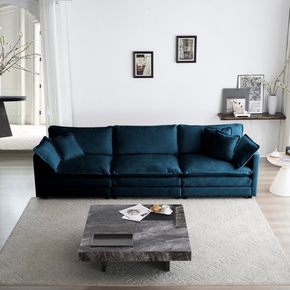 Soft Sponge Cushion - Customizable Sofa Combos - Home Office Retreat - Relaxing Posture on Blue Chenille