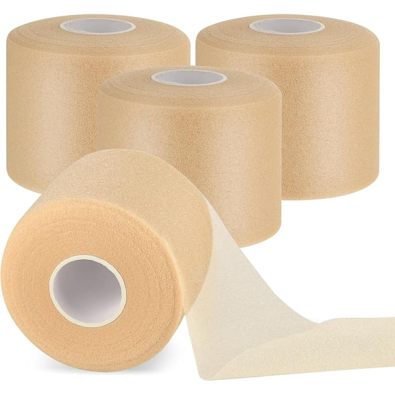 Soft Sports Tapes, 4 Rolls Pre Wrap Tape Foam Underwrap Tape, Non-Adhesive Protective Foam Wrap for Hair Ankles Wrists Hands and Knees, 2.4 Inches x 22 Yards(Beige)