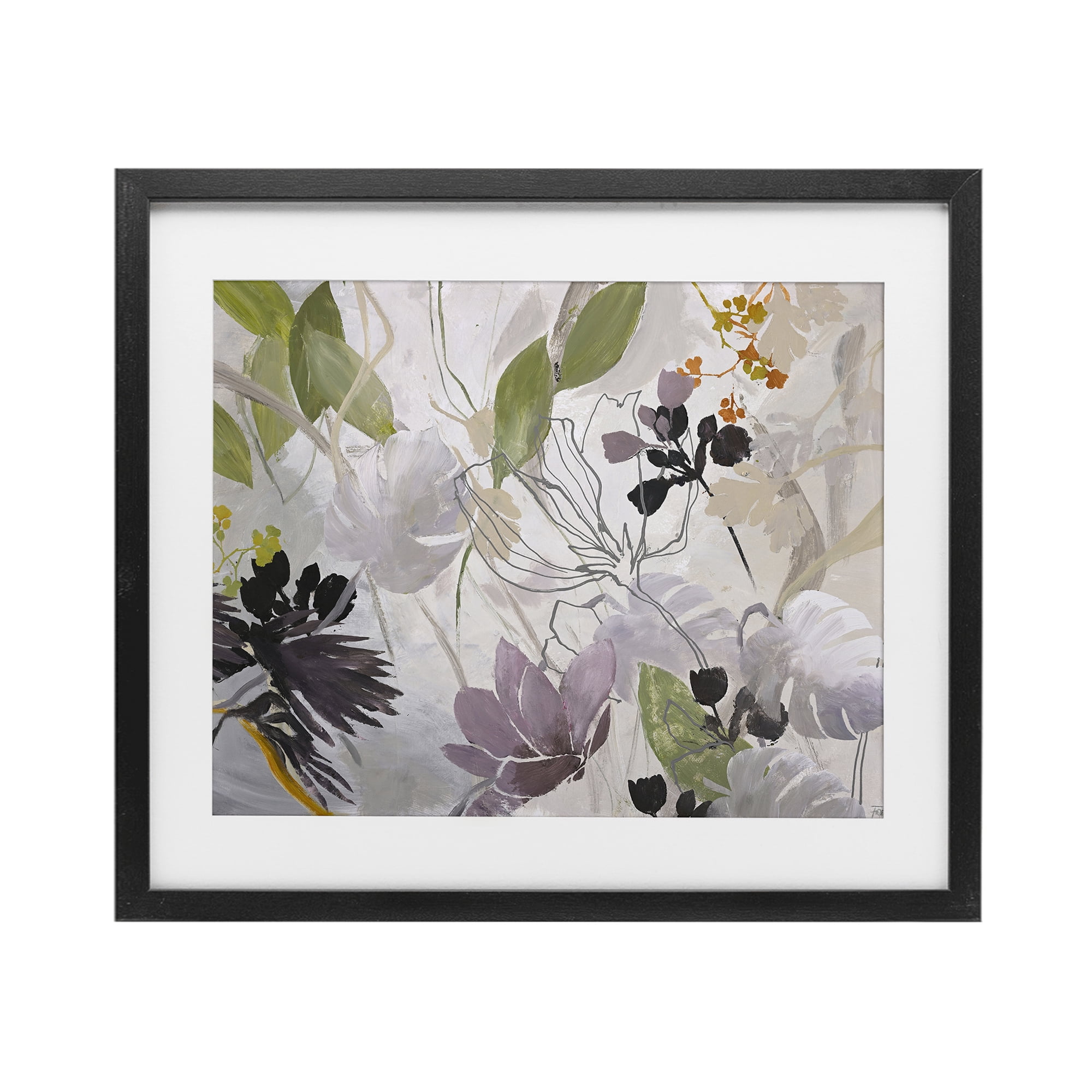 Soft Spring Organic Flora Black Framed Print Under Glass, design by Design Fabrikken