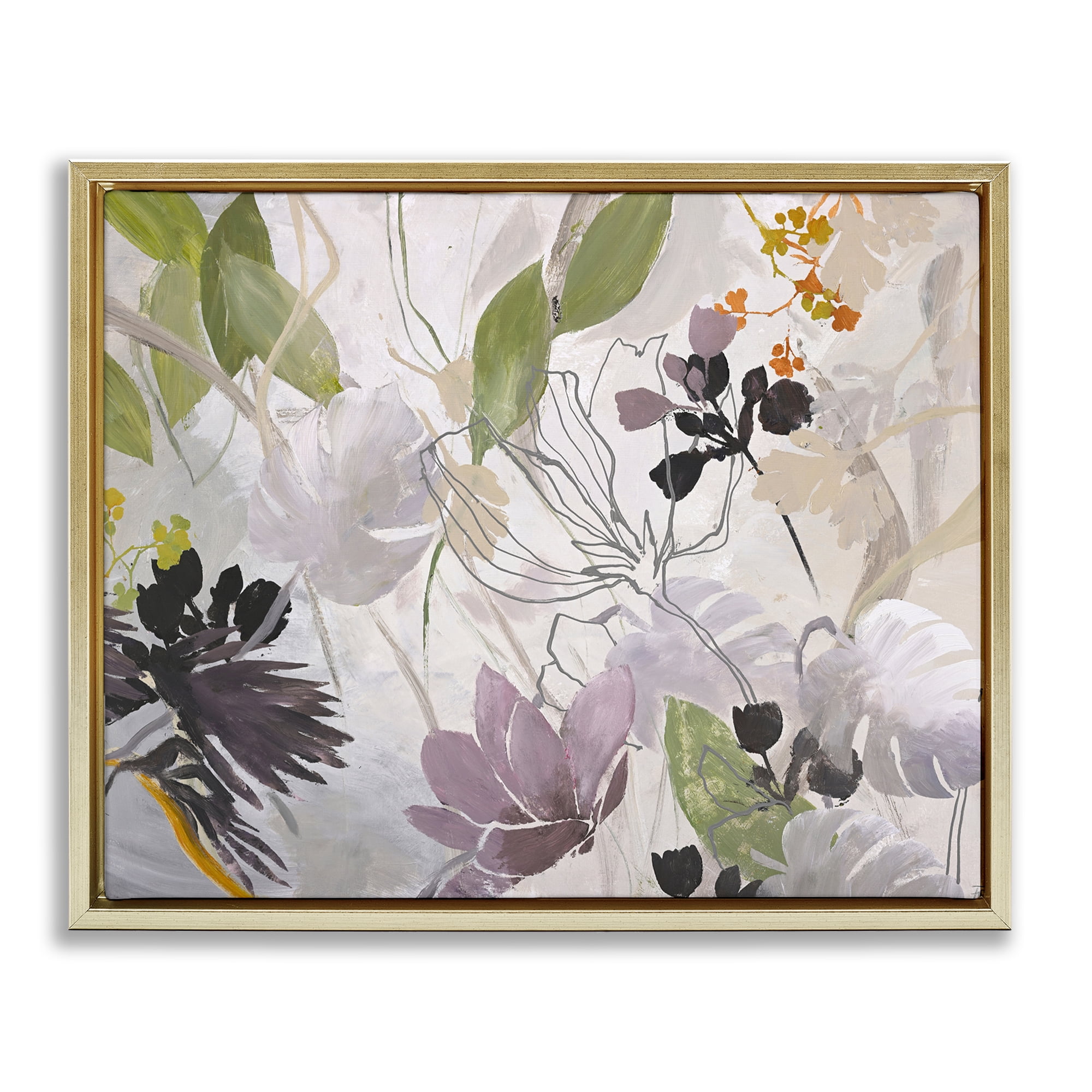 Soft Spring Organic Flora Gold Framed Floater Canvas Wall Art, design by Design Fabrikken