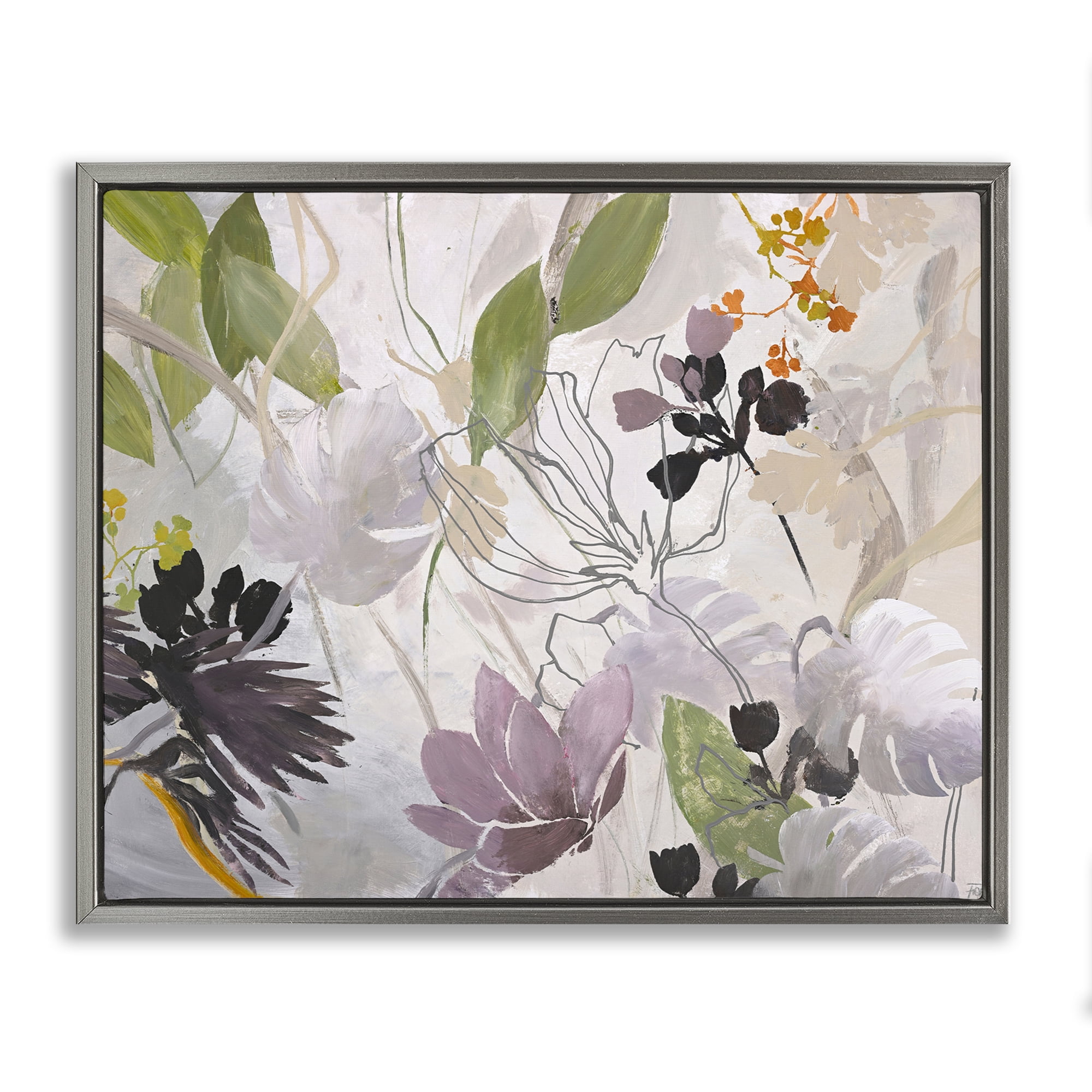 Soft Spring Organic Flora Gray Framed Floater Canvas Wall Art, design by Design Fabrikken
