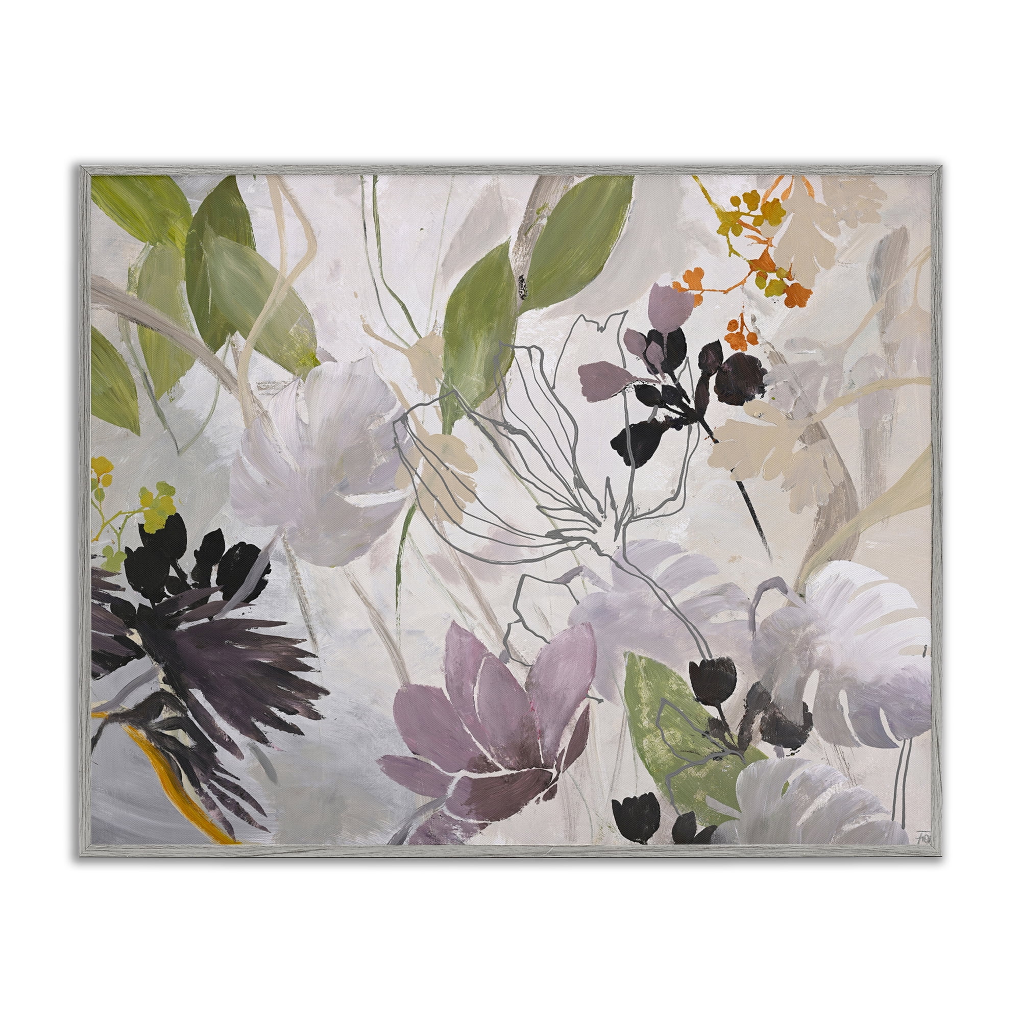 Soft Spring Organic Flora Gray Framed Giclee Art, design by Design Fabrikken