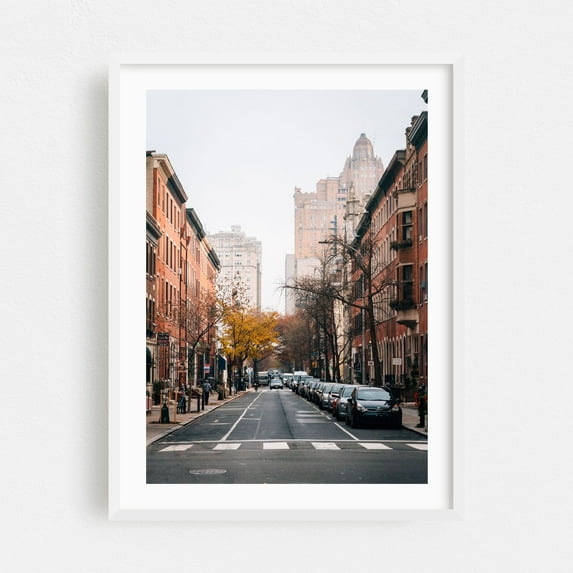 Soft Spruce Street - Philadelphia Pennsylvania Photography City Street Photography Architecture Autumn Vintage Skyline White Framed Wall Art Print 16 x 24 inches