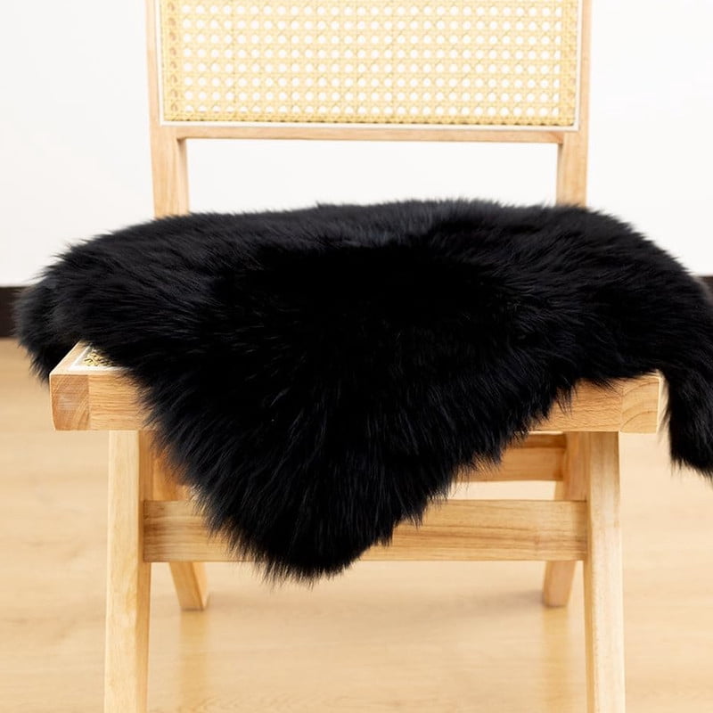 Soft Square Fur Area Rug 2.3x2.3ft Black Shaggy Fluffy Rugs Long Plush ...